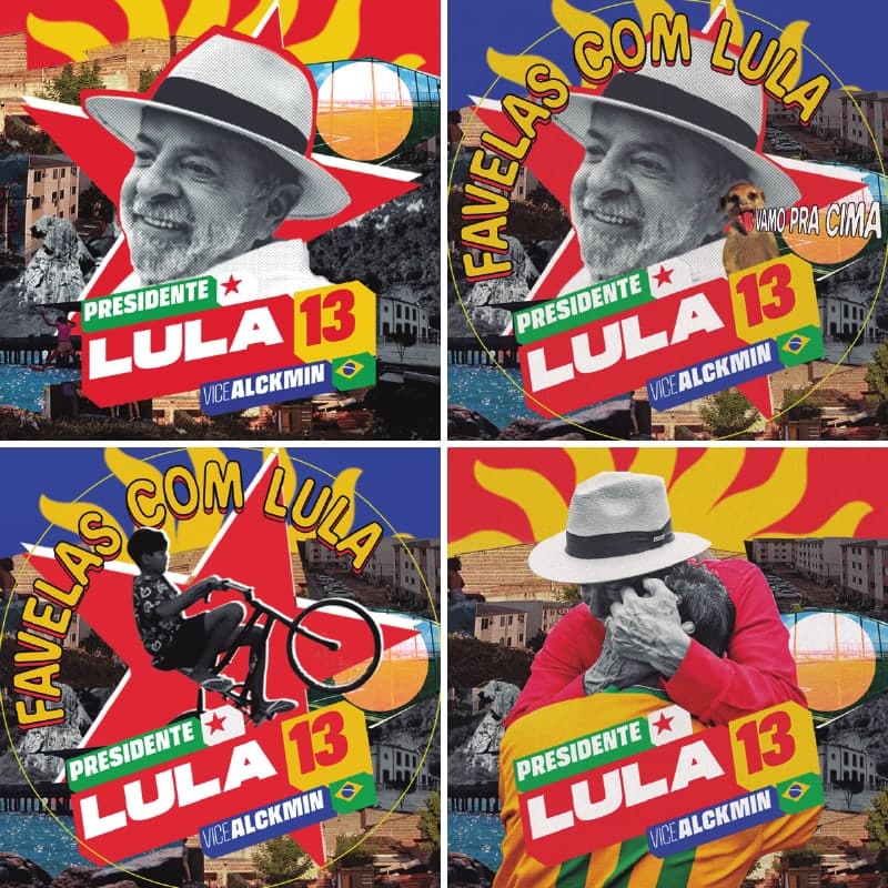As quatro artes de Adesivos Favelas com Lula